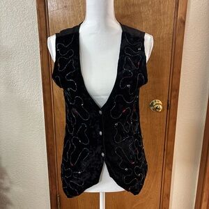 MonnaLisa Vintage Black and Red Embroidered Velvet Beaded Holiday Vest